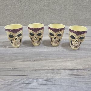 Vintage Skull Halloween Shot Glasses Easter Unlimited‎ Set Of 4 2.25" Tall